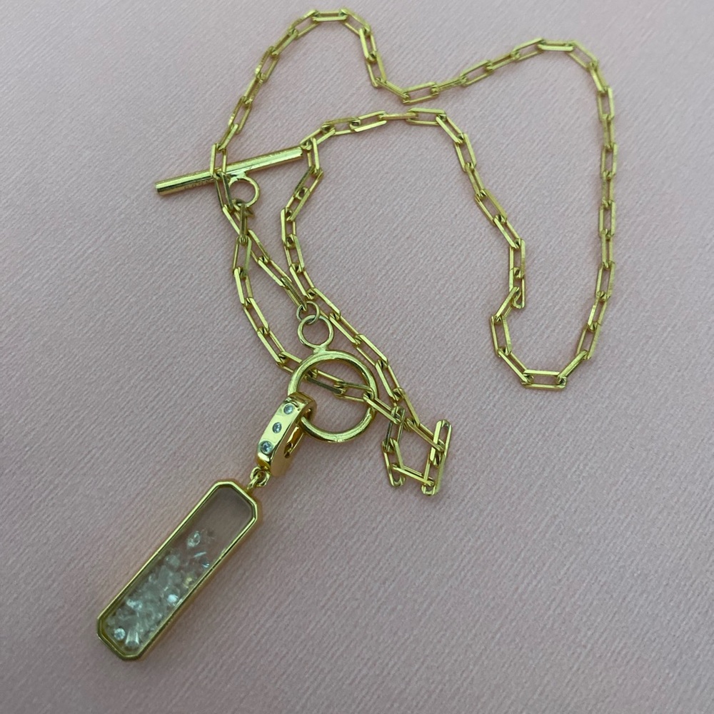 Gold Vermeil Chain Necklace Toggle Charm Locket Shaker CZ Pendant